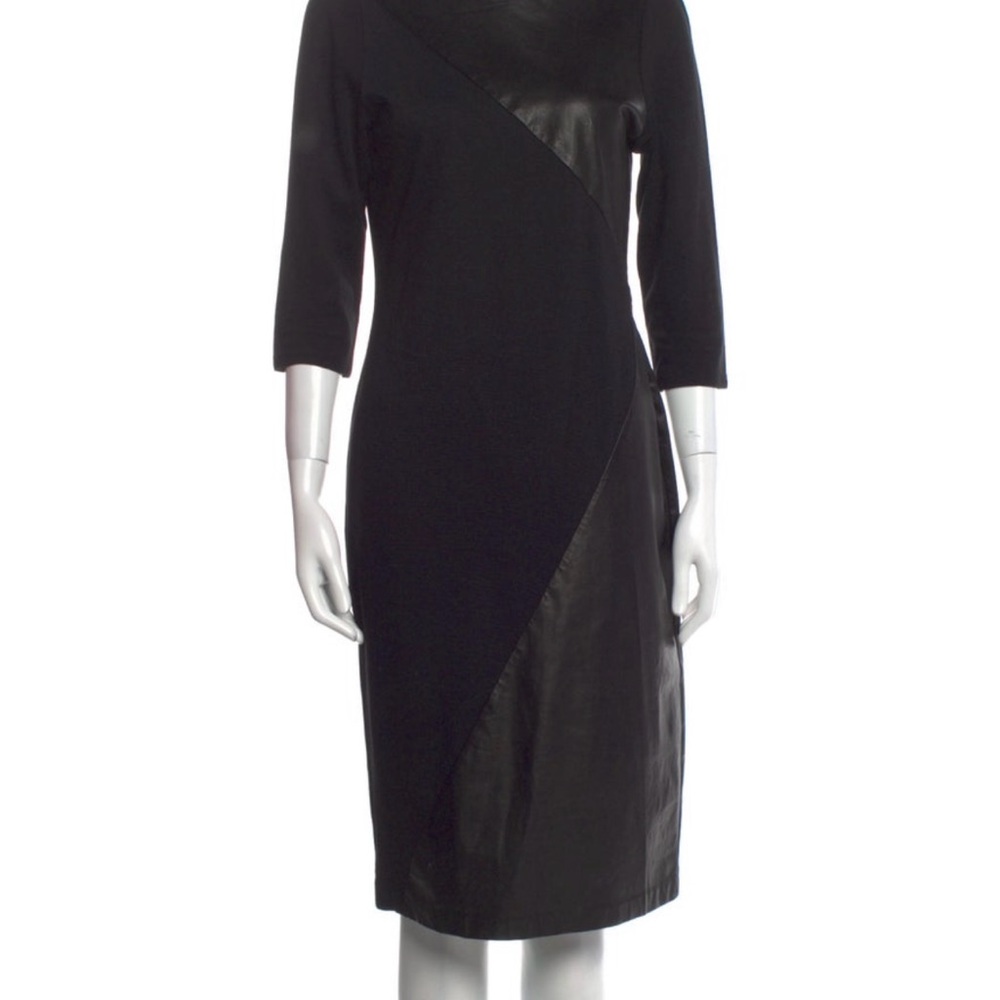 Alice + Olivia Black Long Sleeve Leather Dress
